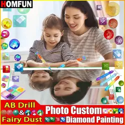 HOMFUN Fairy Dust AB Photo Custom Diamond Painting 5D DIY Rhinestone Landscape Life Pet Pictures Full Embroidery Kit Hand Decor