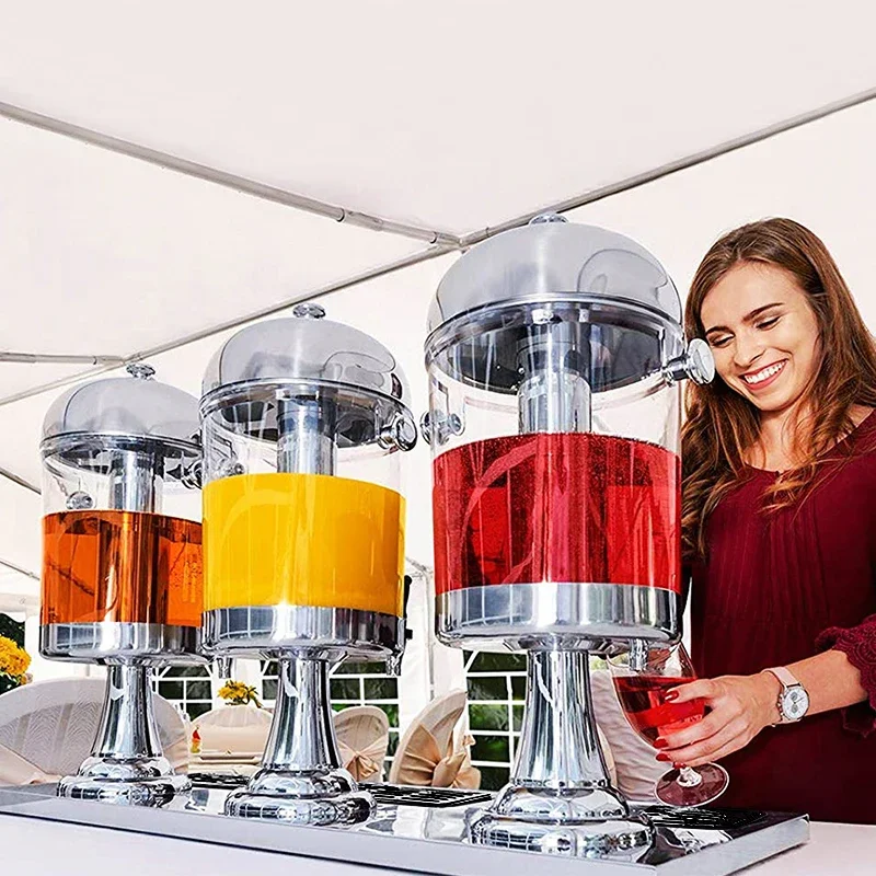 Catering materials and equipments commercial acrylic 8/16/24L drink dispenser 3 tanks buffet corolla juice dispenser