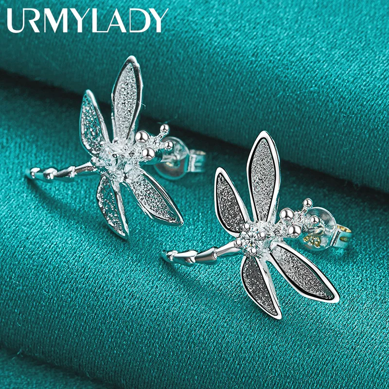 URMYLADY 925 Sterling Silver Dragonfly Zircon Kolczyki sztyfty dla kobiet Biżuteria ślubna na imprezę — zdjęcie 4