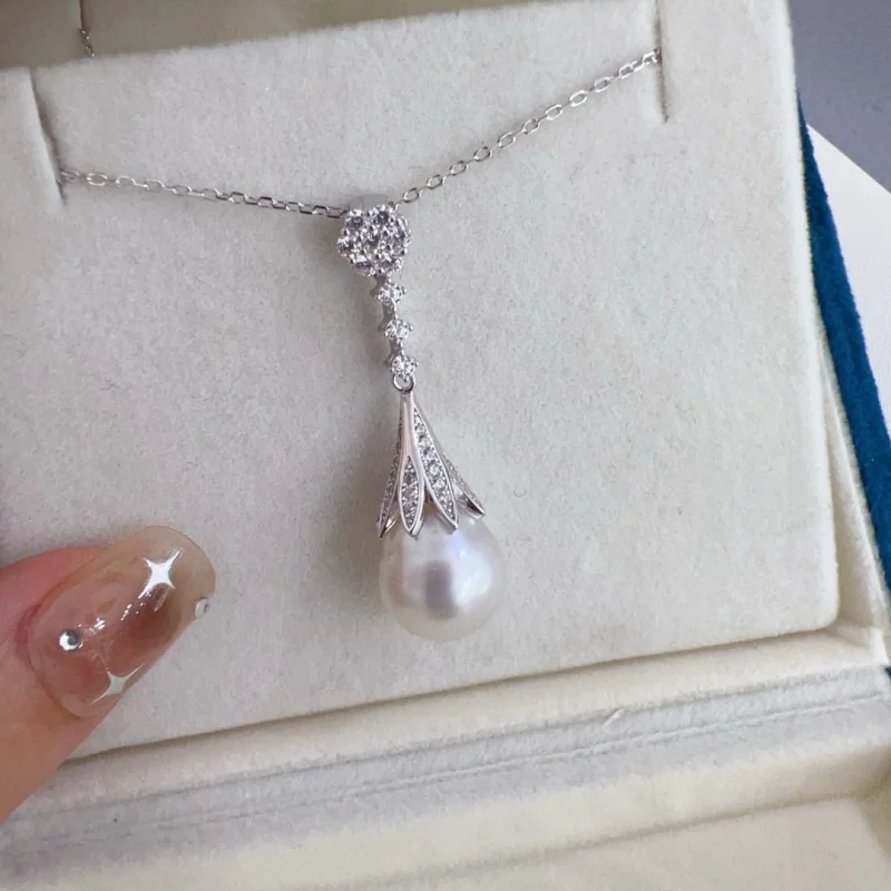 

SGARIT простой дизайн 9-10 мм жемчужное ожерелье для женщин S925 чистый серебряный натуральный пресноводный жемчуг цепочка ювелирные изделия подарок