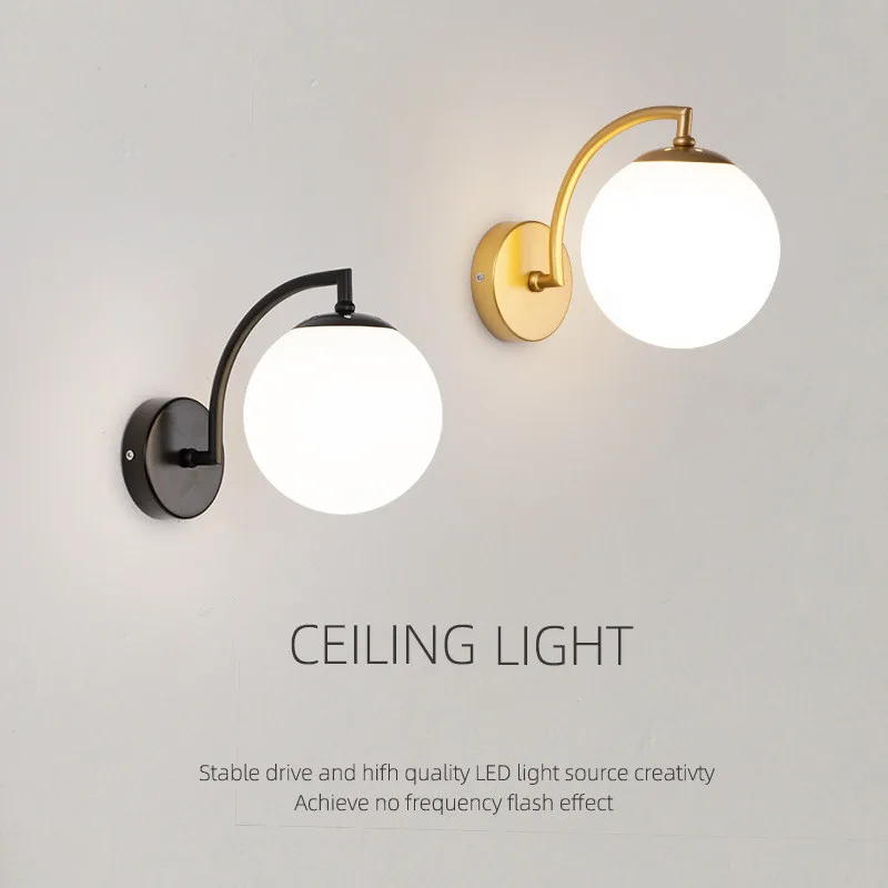 

Modern Glass Lampshade Wall Lamp Bedroom Bedside Interior LED Wall Light Sconces For Living Room Corridor Aisle Home Decor