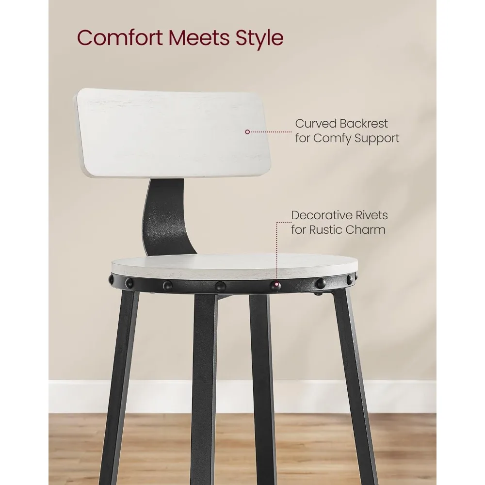 Barhocker 2er-Set, Barhocker mit Rückenlehne, Barhocker Barhocker mit Rückenlehne, Stahlrahmen, einfache Montage