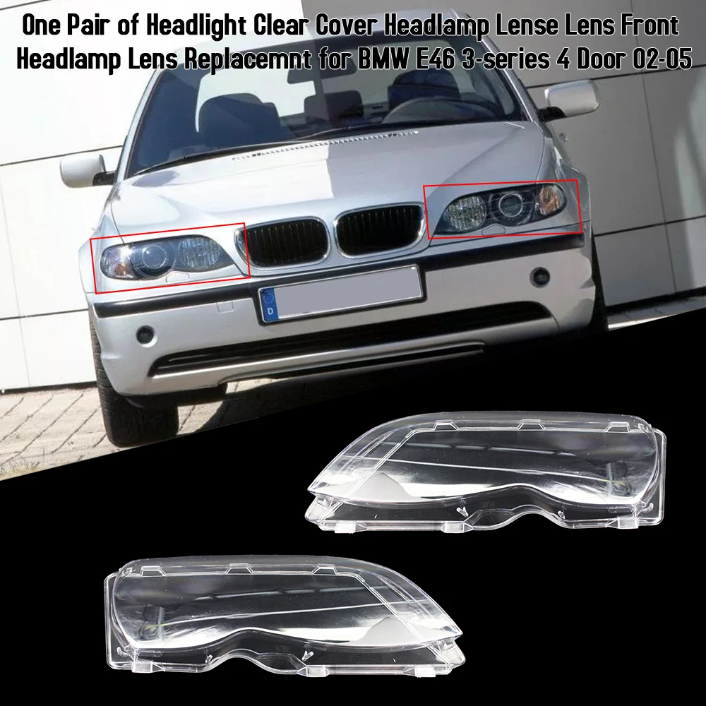 Jedna para reflektorów przezroczysty pokrowiec soczewek soczewek reflektorów przedni reflektor soczewek zamienników do BMW E46 3-series 4 Door 02-05