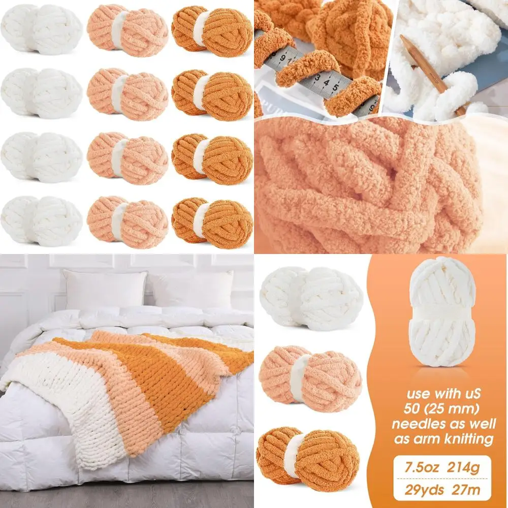 

Bulky Soft Fluffy Yarn for Crocheting, 12 Pack Assorted Chunky Yarn, Plush Fuzzy Chenille Yarn for Home Crafting Projects