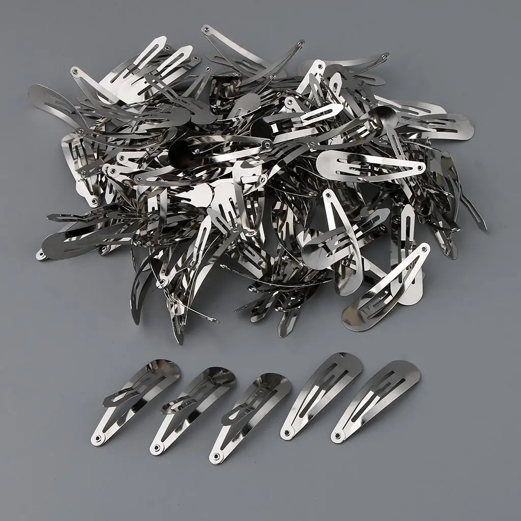 100 Pieces Snap Hair Clips Metal Barrettes Slide for Baby Girls Women Accessories 50 mm