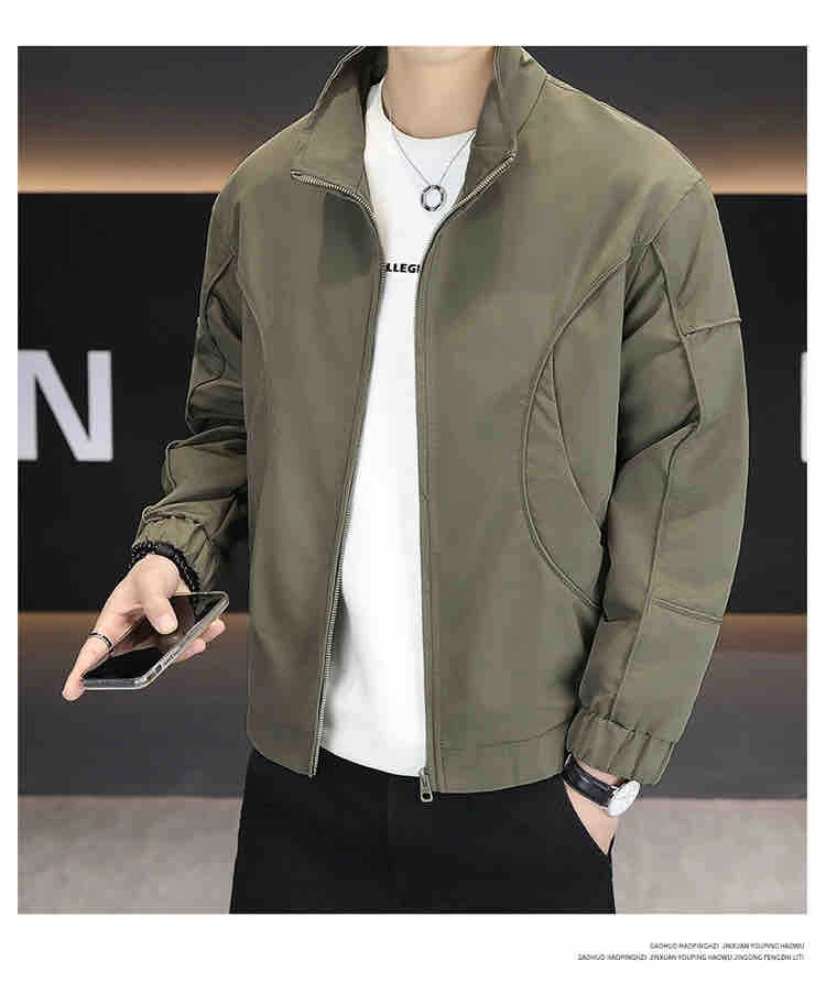 

Spring Autumn Men's Jaet Stand Collar Workwear Casual Outerwear Breathable Zipper Closure Long Sve Polyester Fiber