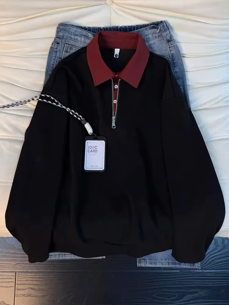 

Color Blo Collar Long Sve Men's Sweatirt Spring 2026 American Sle Base Layer irt Comfortable Cotton Polyester Blend