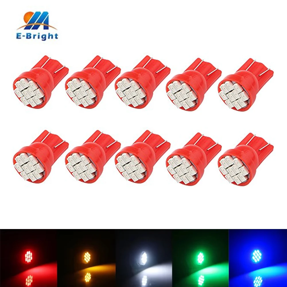 10PCS T10 194 168 1206 10 SMD LED Car Lights 12V DC Interior Lighting Auto Bulbs Super Bright Mix Colors License Plate Lamps