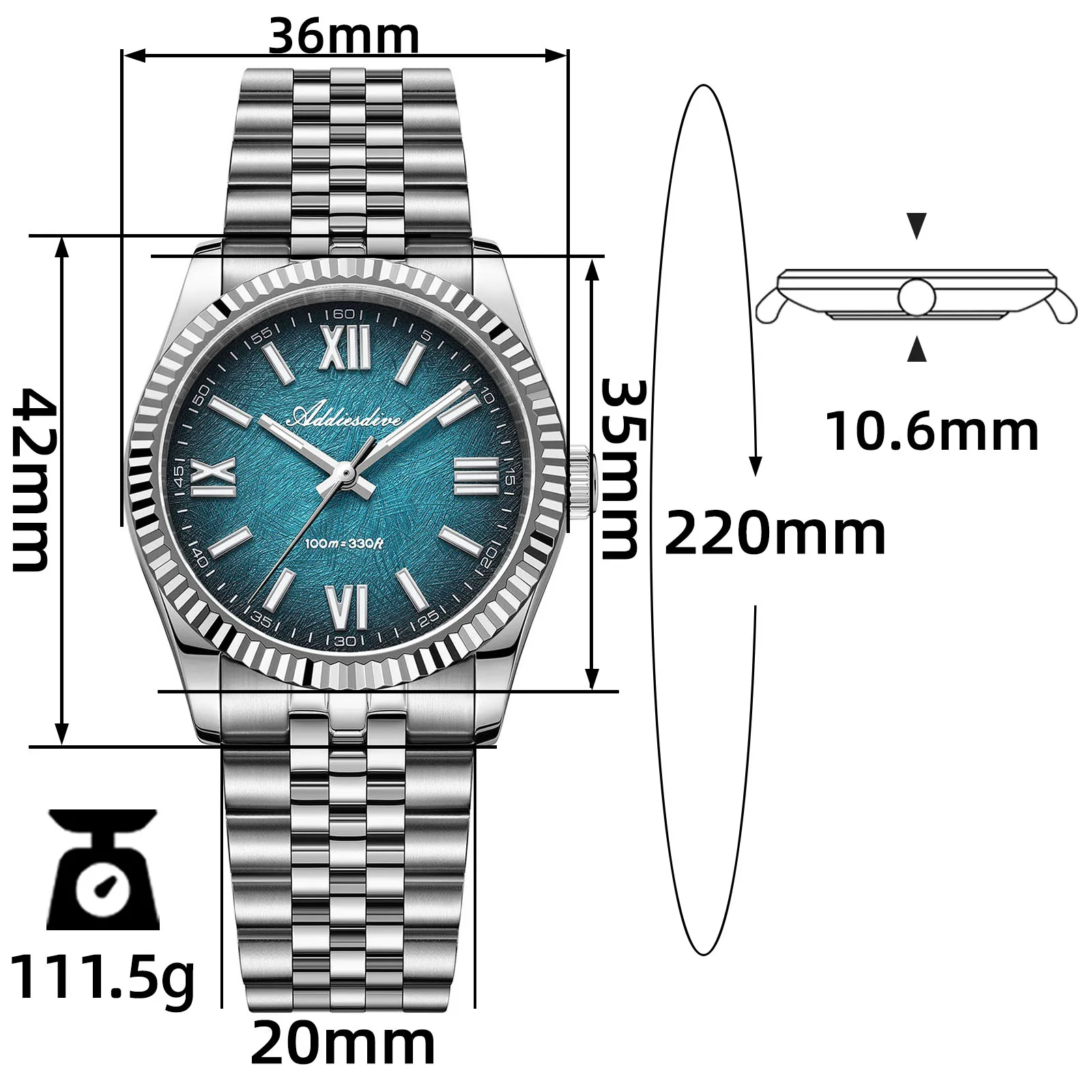 

ADDIESDIVE 36mm Men's Watch Sapphire AR Coated 100m Waterproof New Quartz Watches BGW9 Luminous VH31 Diving Watch for Men AD2512