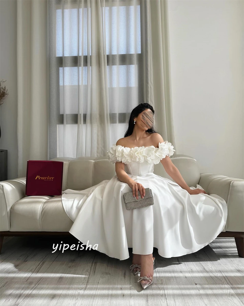 Customized  s Applique Valentine\'s Day Ball Gown Off-the-shoulder Bespoke Occasion  Midi Dresses