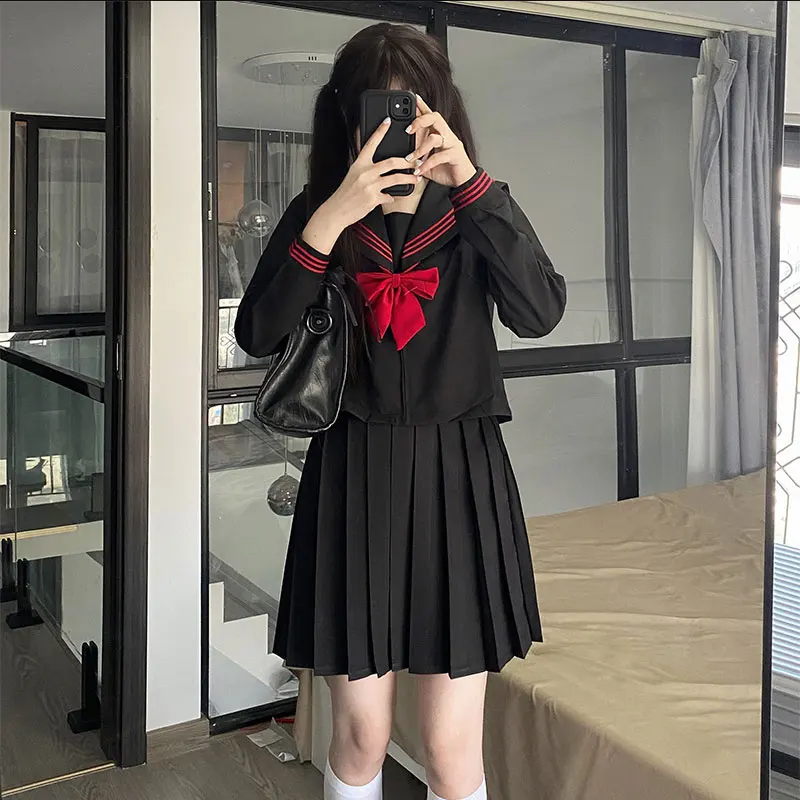 Japanese School Uniforms Black Seifuku Cosplay Graduation High School Student Pleated Skirt Suits Sexy Sailor Blouse Costume