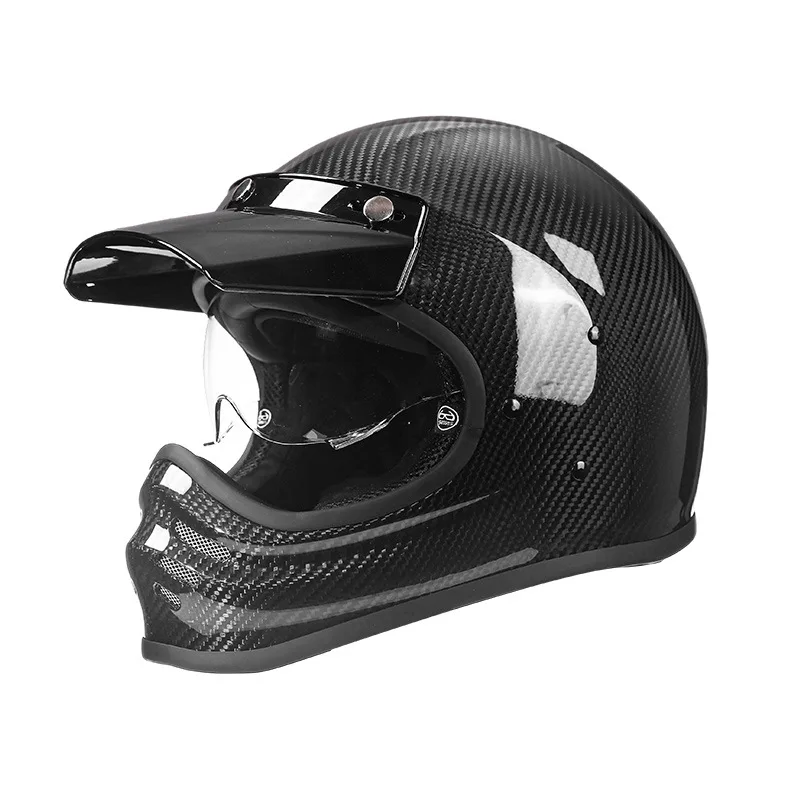 HX-517 3C Certified Genuine 12K Carbon Fiber Retro Full Face Motorcycle Helmet Quick Release Closure Stylish Design