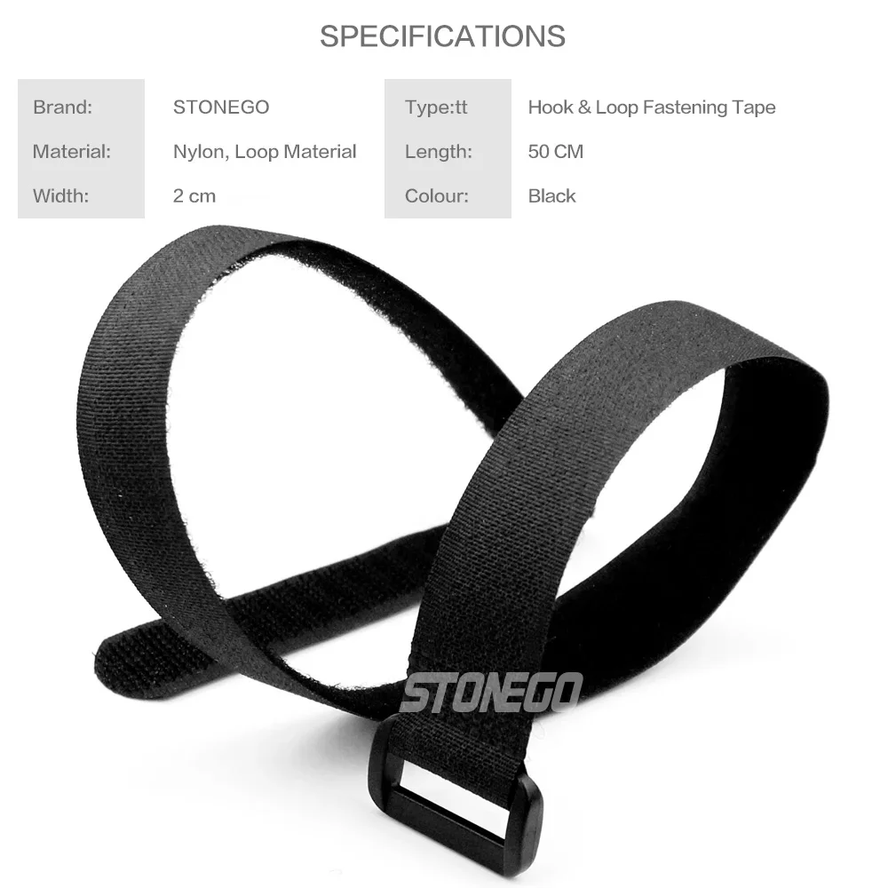 STONEGO 50cm Reusable Fastening Cable Organizer Cable Ties Set Includes Adjustable Multi-Purpose Hook and Loop Nylon Strap Ties