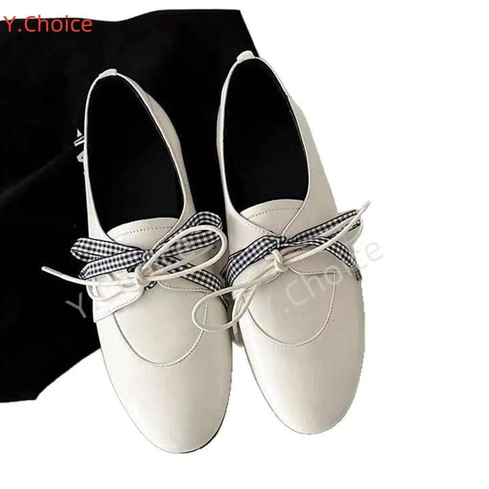 

Y.Choice Women Flat-soled Bow Tie Lace Up Small Leather Shoes Flat Shoes CommutE Casual Shoes British Style Retro Flat Shoes