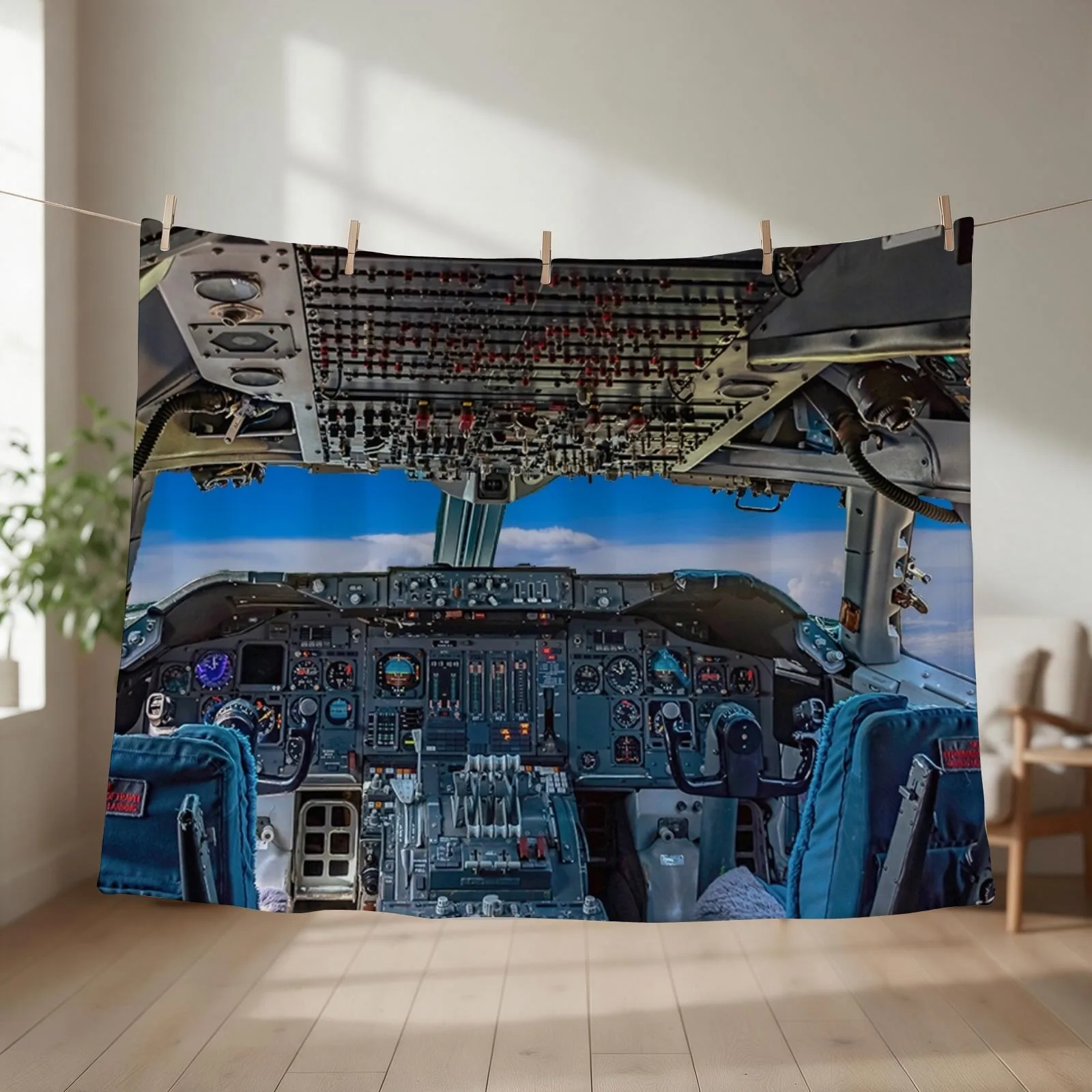 747 Cockpit Throw Blanket couch cozy soft plush fuzzy picnic outdoor blanket