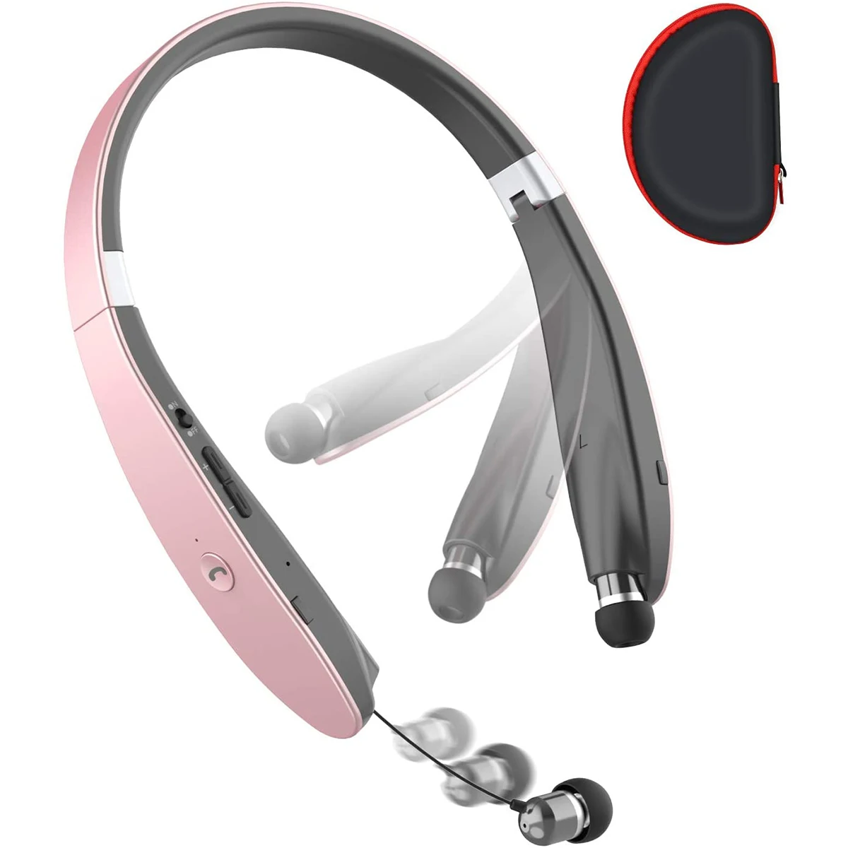 

Upgraded Neckband Bluetooth Headphones Foldable Retractable Earbuds Noise Cancelling Stereo Earphones Wireless Headset