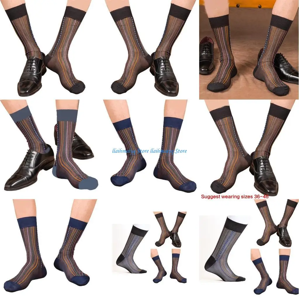 

573B Men's Fashionable Colorful Stripe Socks for Office Wear Business Formal Socks
