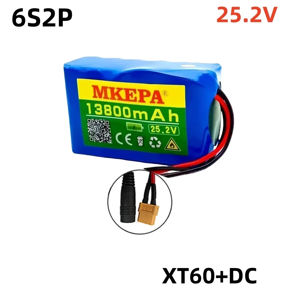 6S2P 25.2V, 13800mAh 18650 lithium-ion rechargeable battery, suitable for 25.2V remote-controlled boats, scooters, drones, etc.