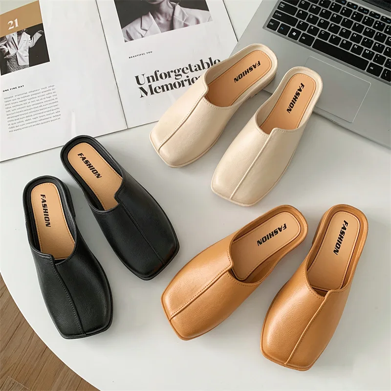 Damen-Slipper mit geschlossener Zehenpartie, Sommer-Slipper, lässige Halbschuhe mit niedrigem Absatz, modische, bequeme Gehschuhe für Zuhause und draußen