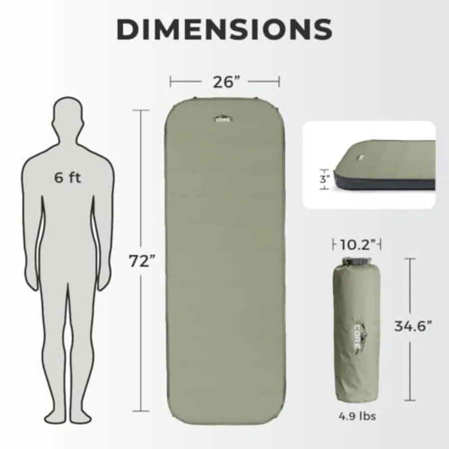 Regular self inflating camping bed for travel, car camping outdoor use air and foam filled inflatable sleeping pad for adults d