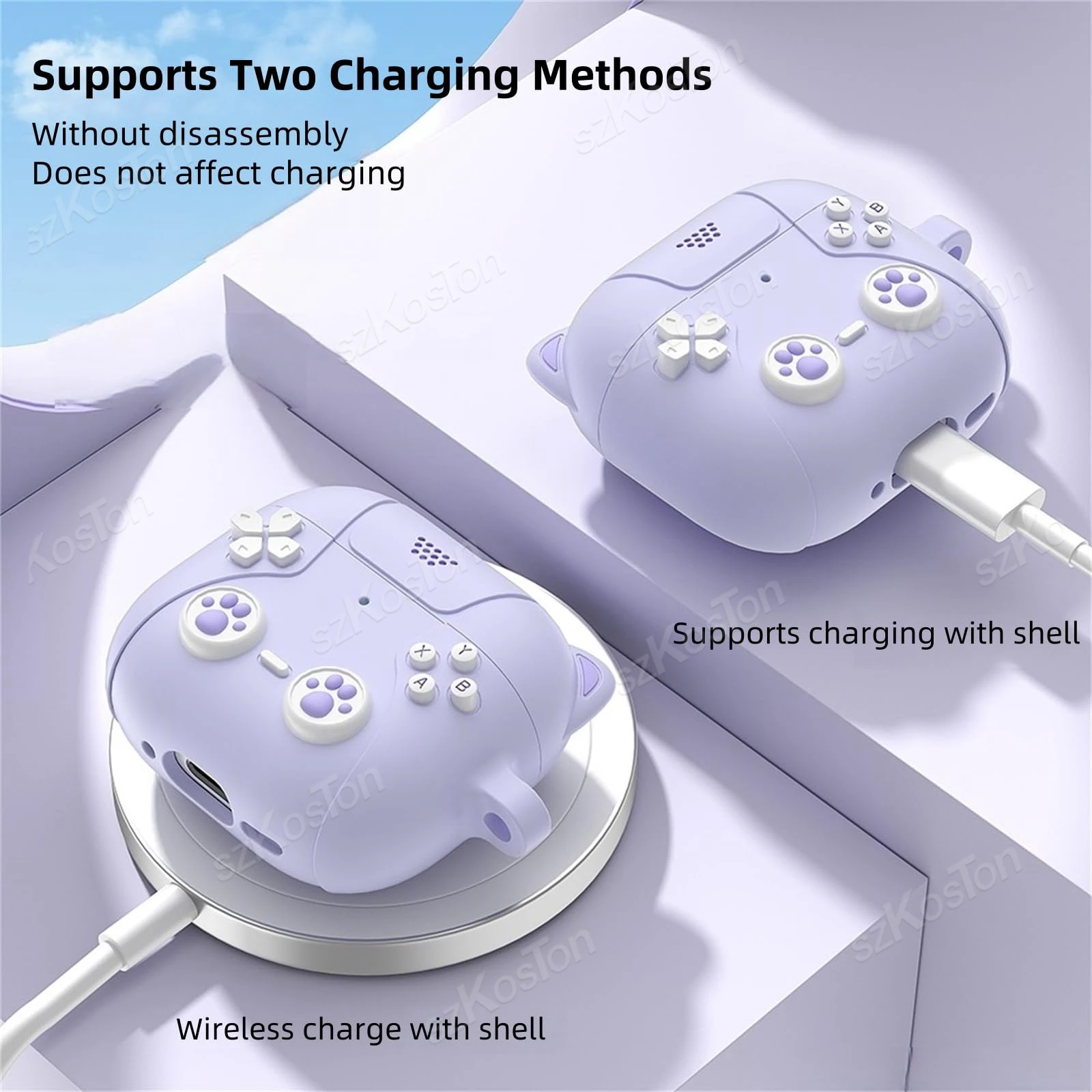 For AirPods 4 Cute Cat Silicone Case with Keychain Anti-drop Dustproof Protective Cover for Air Pods 4 Earphone Cases Accessorie