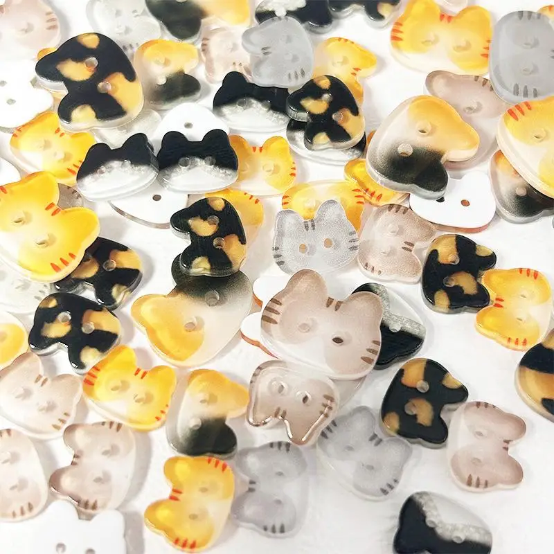 

20 шт. милых пуговиц в виде кошек с двумя глазами, 12/17 мм, разноцветные, мультяшные, из смолы, для рукоделия, для детской одежды, шапок, носков