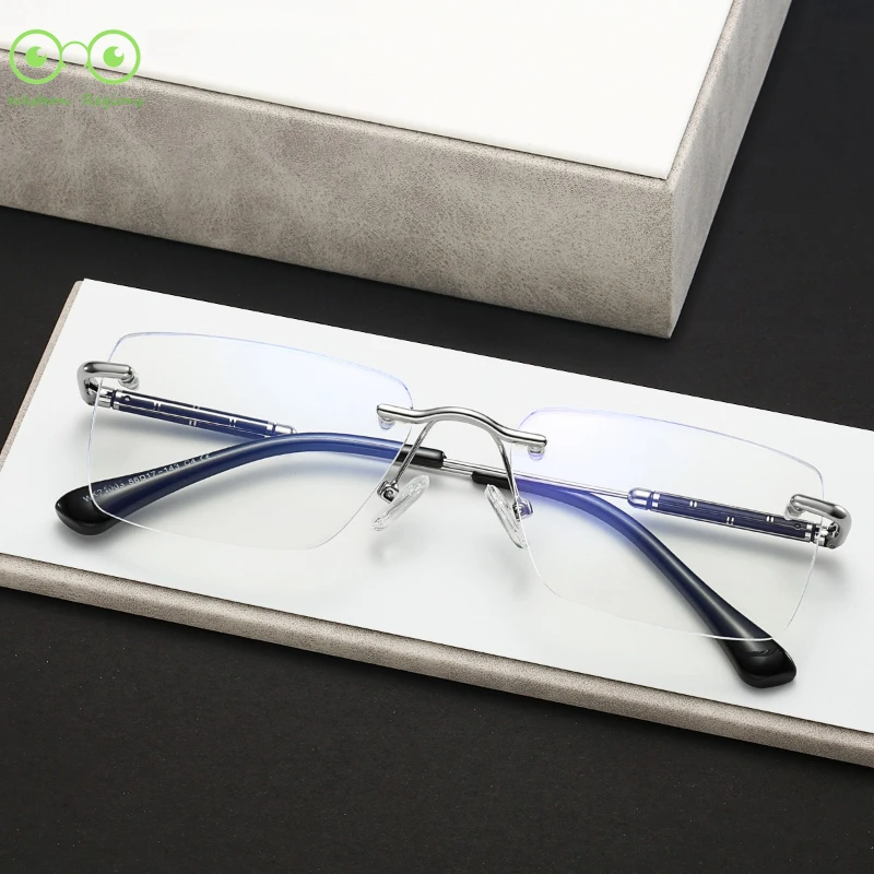 إطار نظارات للرجال والنساء لعامل مكتب الأعمال، إطار معدني مربع بدون حواف، نظارات مضادة للضوء الأزرق