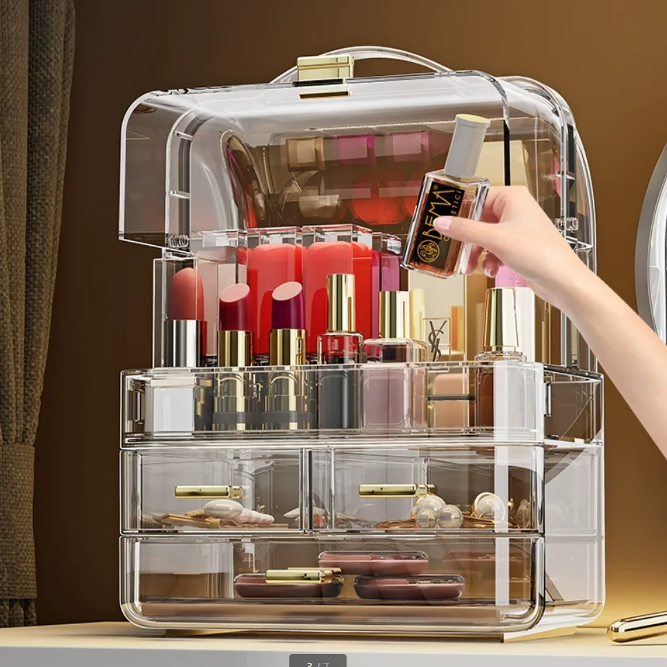 

Cosmetics storage box with high-end feel, large capacity desktop necklace storage rack, dressing table, lipstick storage box