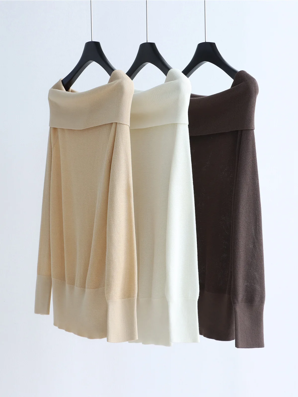 

Dave&di Early Spring One Neck Knitted Sweater Long Sleeved Thin Pullover Top Lyocell Off Shoulder Loose Cover New Product