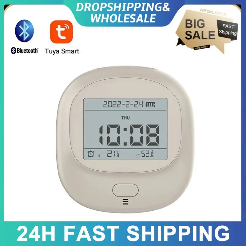 Tuya Temperature And Humidity Detector Wireless Clock Large Lcd Screen Automatic Electronic Thermometer Hygrometer