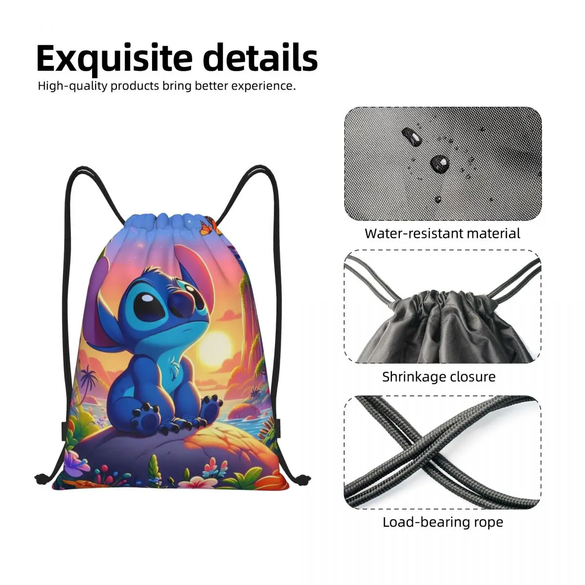 Custom Animated Lilo Stitch borsa con coulisse uomo donna leggero Cartoon Animated Film sport Gym Storage Backpack