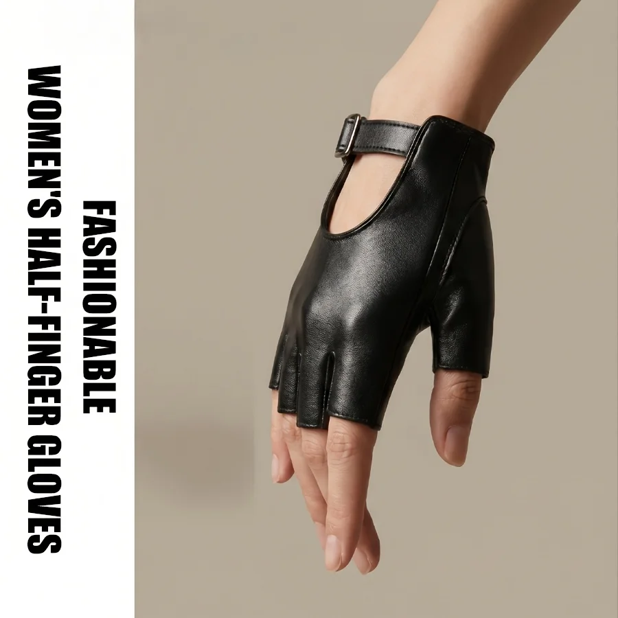 Black Punk Short PU Leather Half-Finger Gloves Women Men Hip-Hop Driving Motorcycle Cool mittens Hollow Out Fingerless Gloces