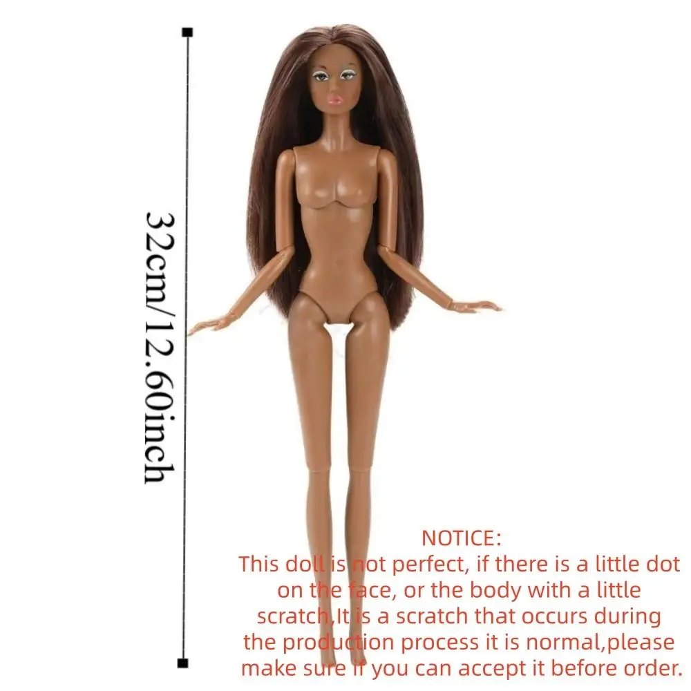 Girls European Supermodel Nude Curly Hair Dress Up 1/6 Model Dark Skin 32cm Action Figure Body DIY