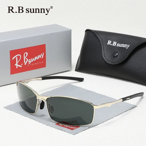 Imagen 2 del producto RBsunny gafas de sol Retro para hombre, montura fina polarizadas para deportes al aire libre, conducción, ciclismo, UV400, antideslumbrantes, gafas de negocios Vintage