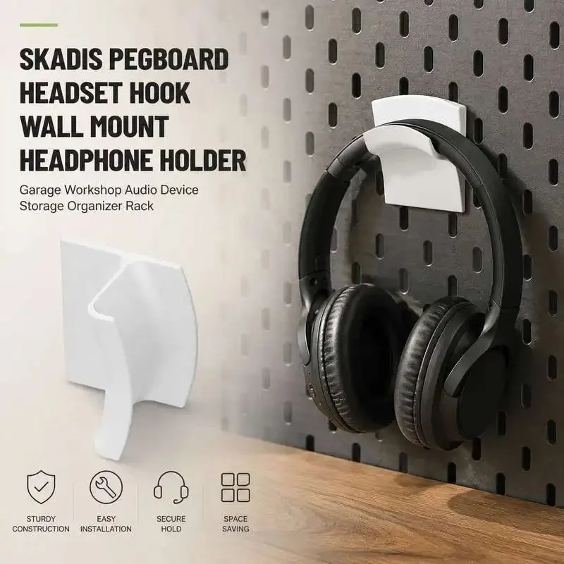 Skadis Pegboard Headset Wall Hook Wall Mount Headphone Holder Garage Workshop Audio Gear Storage Rack