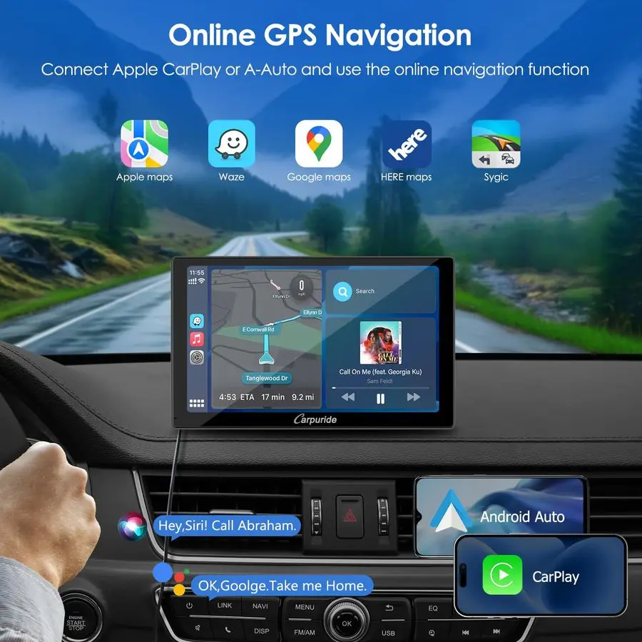 شاشة تشغيل السيارة مقاس 9 بوصة من CARPURIDE للسيارة، متوافقة مع Apple CarPlay السلكية اللاسلكية، Android Auto وMirror Link Bluetooth A