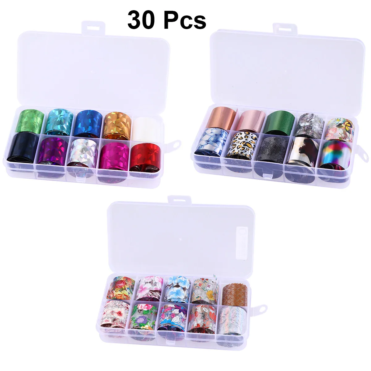 

30 рулонов ярких наклеек-фольг для ногтей, легко снимаемые, для нанесения методом прессования, переводные стикеры для креативного маникюра и педикюра, для женщин, для самостоятельного создания красивых дизайнов.