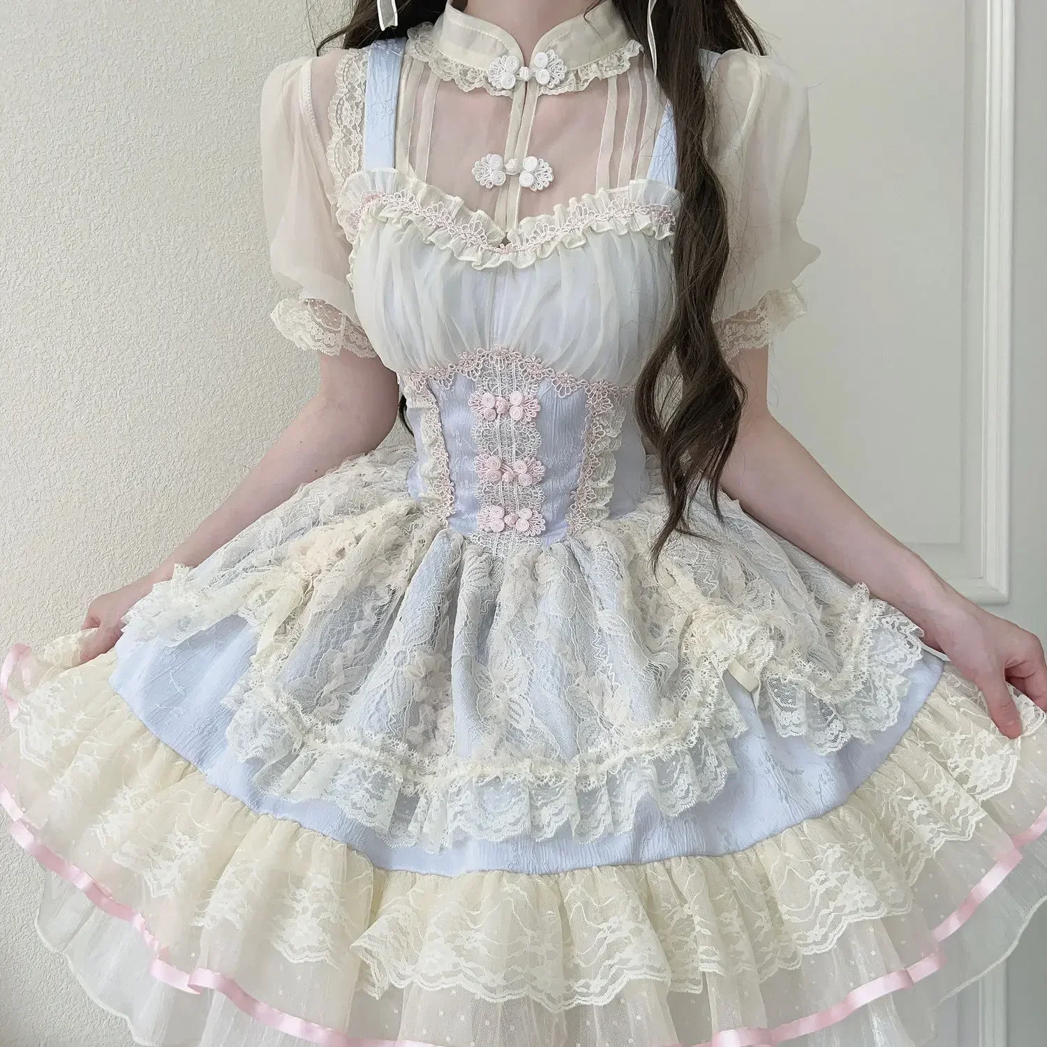 

Chinese Style Ballet Lolita Jsk Princess Dress Women Lovely Lace Ruffles Tea Party Sling Mini Summer Sweet Y2k Vestidos 2025