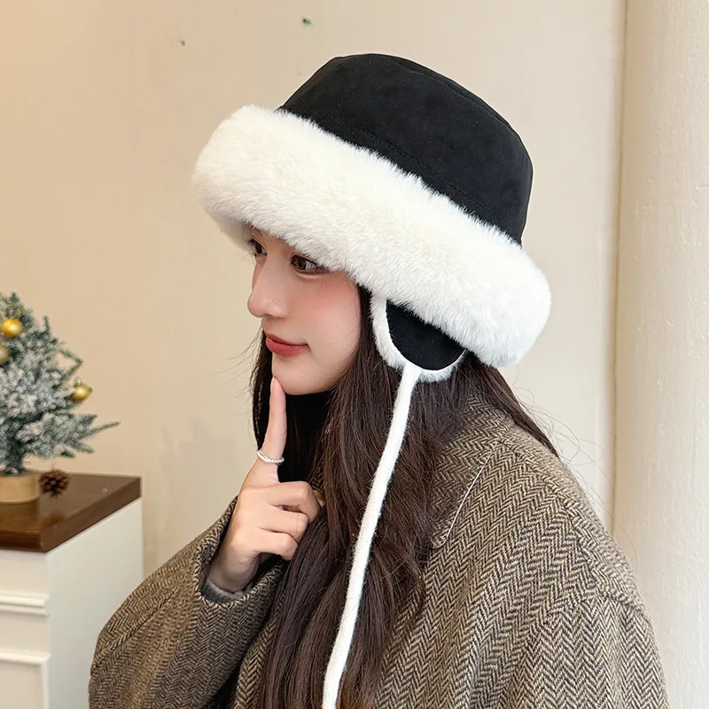 New Bomber Hats for Women Men Winter Warm Bucket Hat Hiking Hat Fur Cap Thick Outdoor Fluzzy Windproof Ear Protection Russia Cap