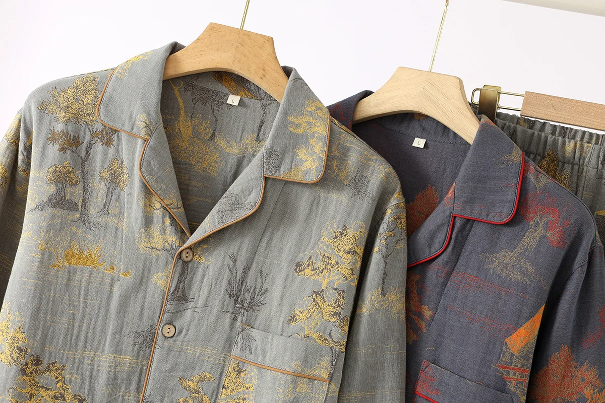 Nueva ropa de dormir estampada de otoño para dormir, conjuntos de pijamas para hombre, ropa de descanso, pijamas para hombre, nuevo Pijama de algodón puro, traje para casa