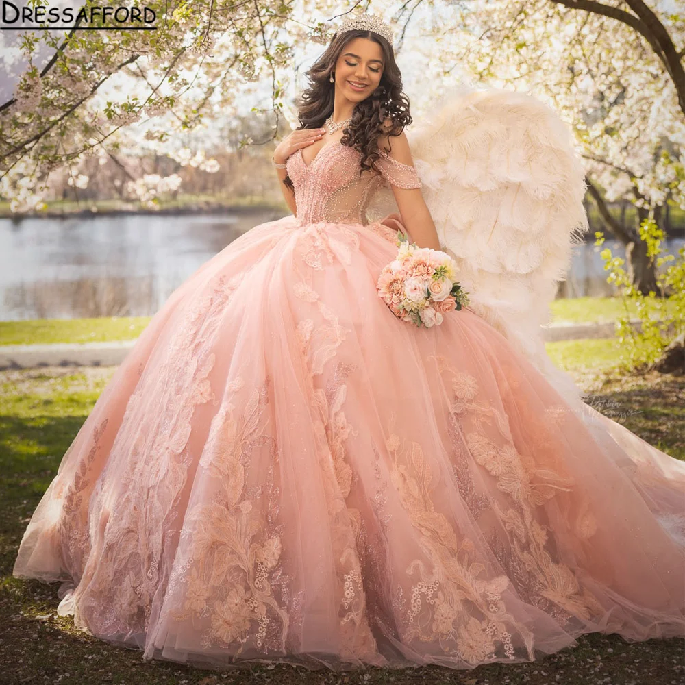 

Розовые платья для церемонии Кинсеаньерас с бантом, блестящим тюлем и вырезом в форме сердца, нарядные платья для выпускного вечера, индивидуальный пошив