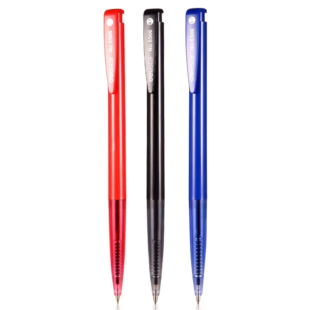 3pcs Black Red Blue Color Deli Ballpoint Pen Office School Supply Click Ballpen Write Tool Student Stationery Gift