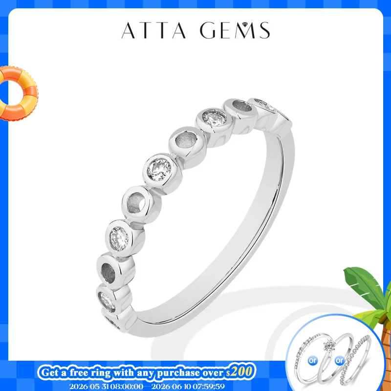 ATTAGEMS Synthetic Moissanite Ring D VVS1 S925 Silver Semi-Eternity Stackable Hollow Out Rings for Women Classic Wedding Jewelry