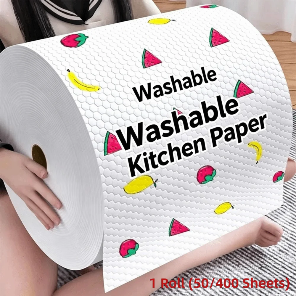 1Roll/400Sheets Non-woven Fabric One-Time Dishcloth Thickened Dry Wet Dual-Use Disposable Lazy Cleaning Rags Degreased Washable