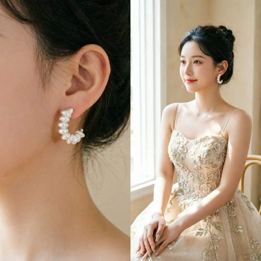 New Trending Baroque Imitation Pearl Circle Hoop Earrings Woman's Fashion Party Elegant Korean Earring Jewelry Accessories