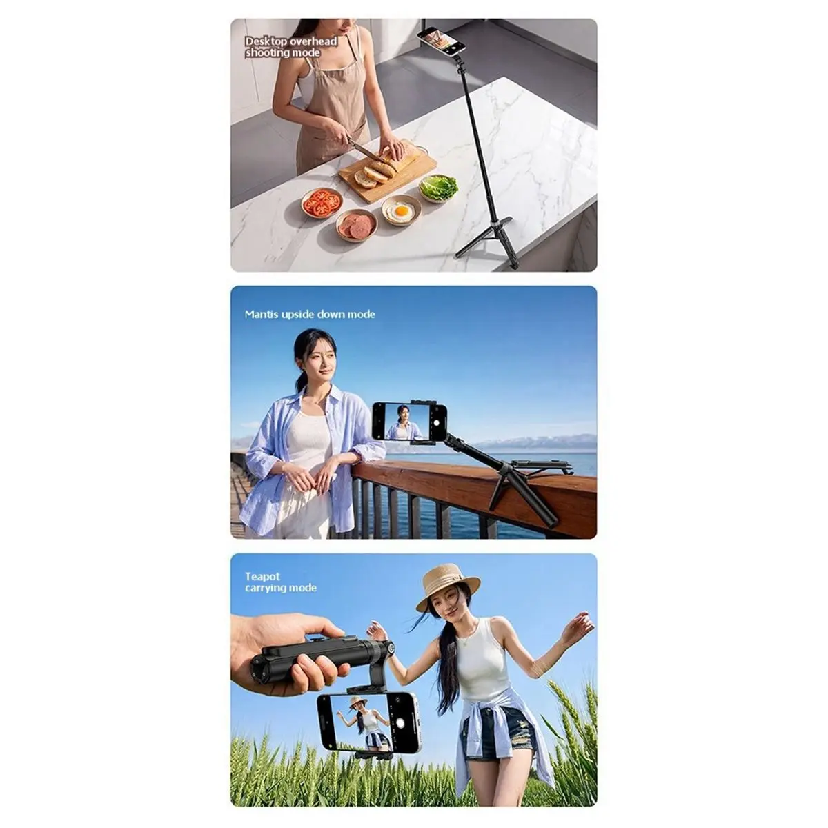 (A99Z] TT86 Mini Overhead Selfie Stick Magnetic Clamp 2 in 1 Phone Mount Wireless Control Smartphone Tripod