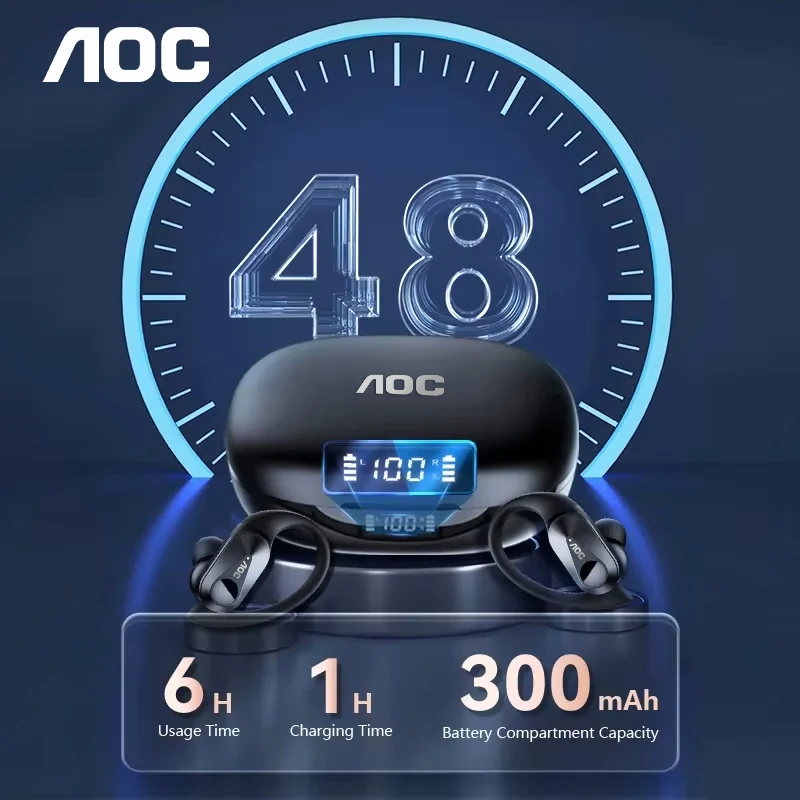 Choice AOC Sports Headset Wireless Bluetooth 6.0 Earphones Waterproof LED Battery Display Gaming Low Latency Headphones LP75