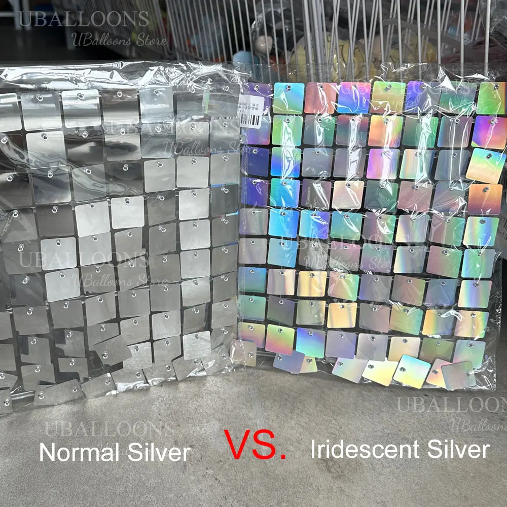 Iridescent Silver Shimmer Wall Panels 12-24pcs Laser Silver Sequin Wall Panels for Disco Birthday Wedding Party Backdrop Decor