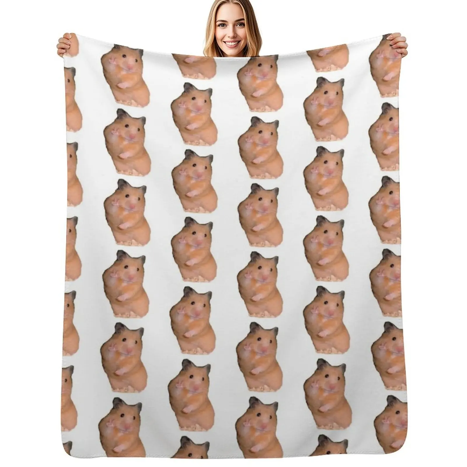 Hamster peace sign meme Throw Blanket Wrinkle Resistant Lightweight Blanket