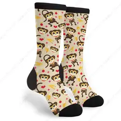 Funny Monkey Banana Novelty Crew Socks Dress Socks Casual Mid Calf Socks For Women Men